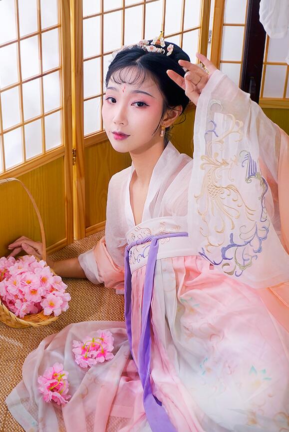 繡花印花齊胸襦裙，原創(chuàng)漢服美女圖片