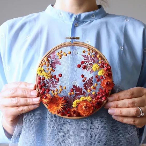 手工刺繡藝術：Olga Prinku 鮮花刺繡