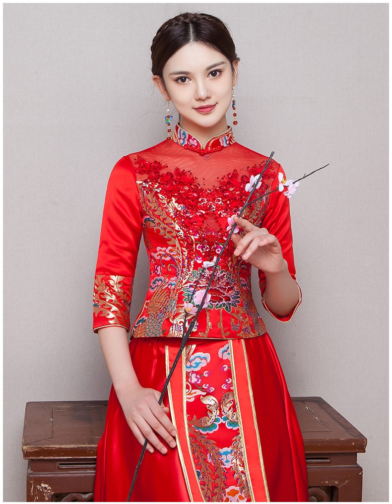 古典華麗新娘禮服，復(fù)古蕾絲中式禮服