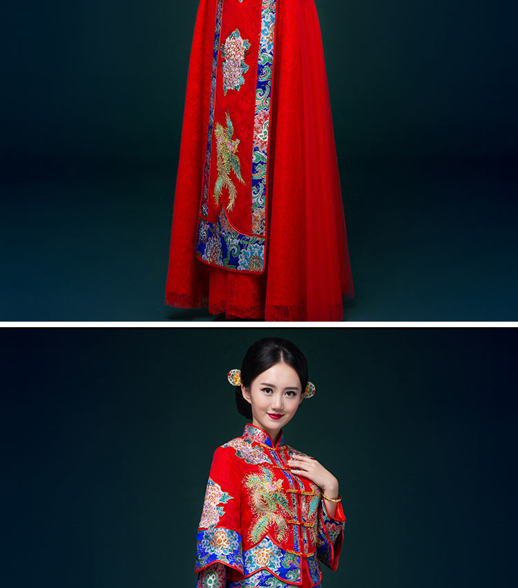 中國風中式禮服，鳳凰刺繡新娘結(jié)婚禮服