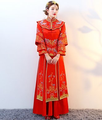 紅色復(fù)古典雅中式禮服，新娘結(jié)婚禮服