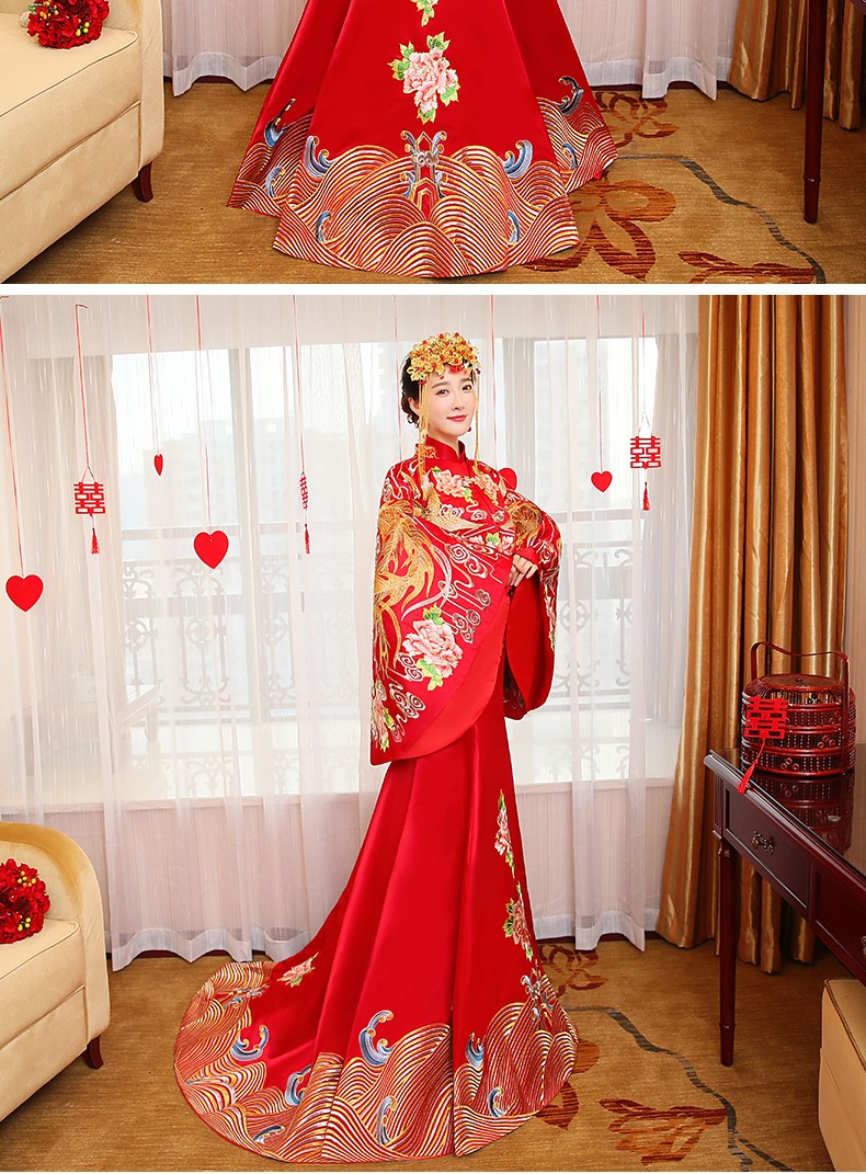 華麗復(fù)古中式禮服，新娘魚尾結(jié)婚禮服