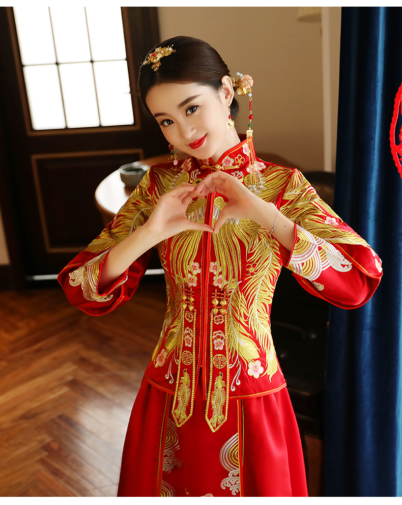 古典獨特刺繡新娘禮服，結(jié)婚中式禮服