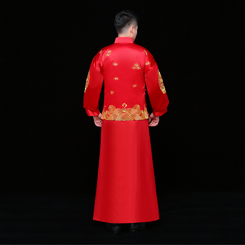 金龍刺繡男士中式禮服，時(shí)尚中國風(fēng)新郎禮服