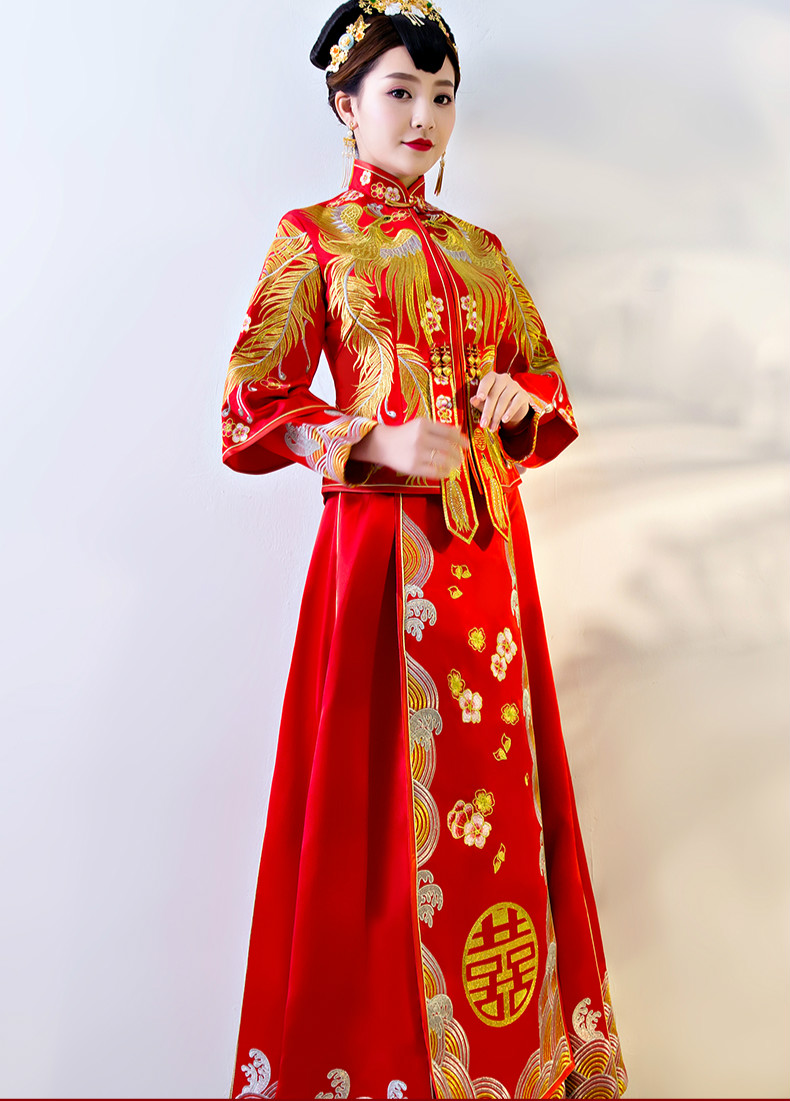 傳統(tǒng)中式禮服，紅色結(jié)婚新娘禮服