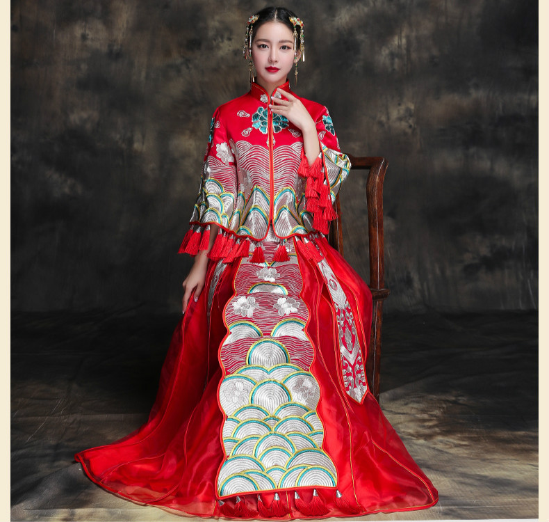 復(fù)古典雅新娘禮服，唯美中式結(jié)婚禮服