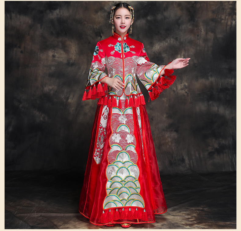 復(fù)古典雅新娘禮服，唯美中式結(jié)婚禮服