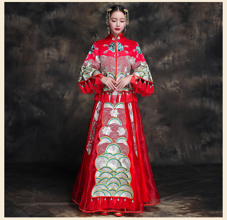 復(fù)古典雅新娘禮服，唯美中式結(jié)婚禮服