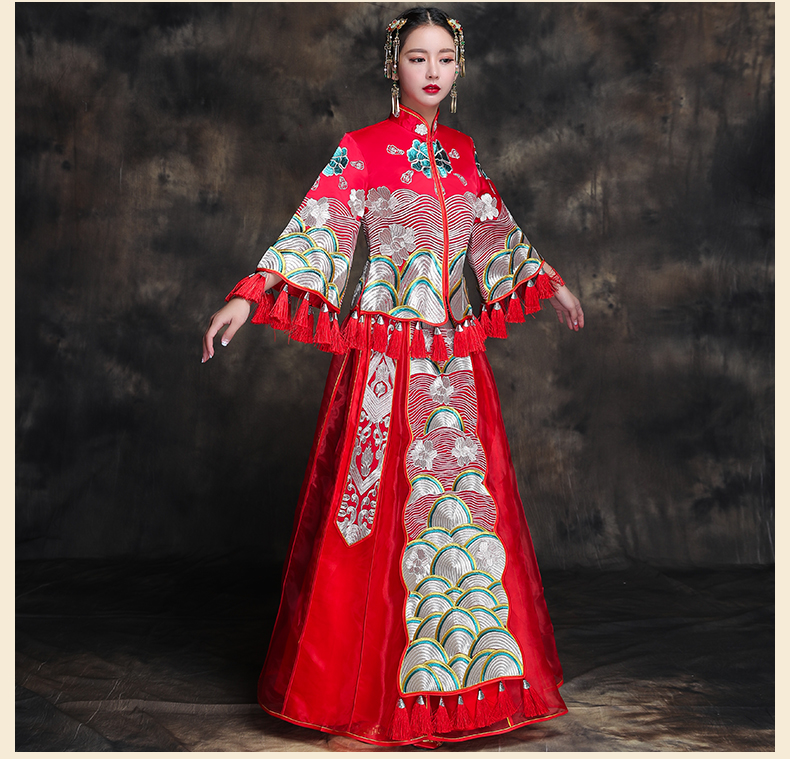 復(fù)古典雅新娘禮服，唯美中式結(jié)婚禮服