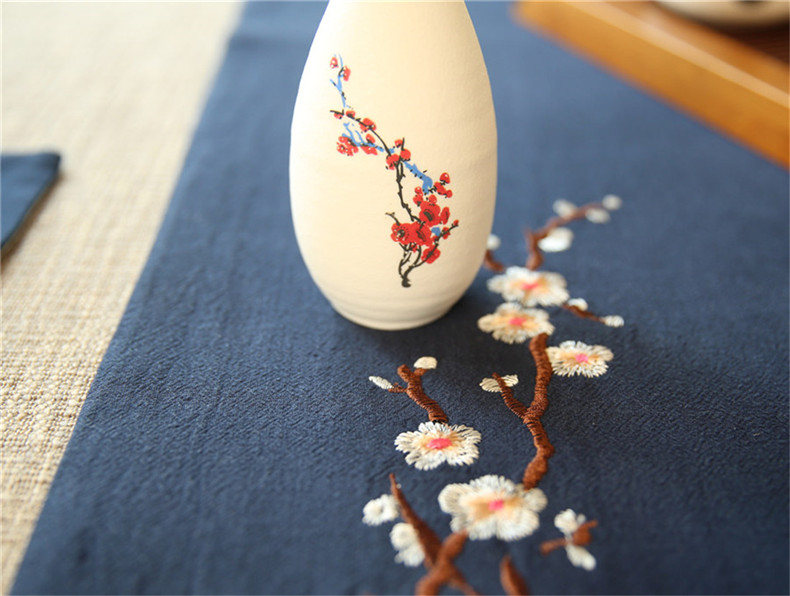 中國風刺繡花桌旗梅花茶席布藝禪意