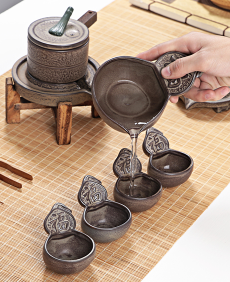 創(chuàng)新浮雕福字茶具，復(fù)古石磨茶具