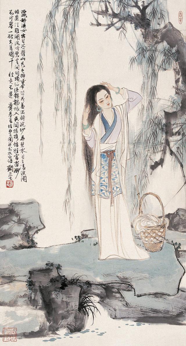 劉旦宅仕女圖，畫美人美淺墨繪