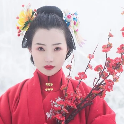 梅花雪紅衣女生頭像，唯美古風(fēng)真人頭像