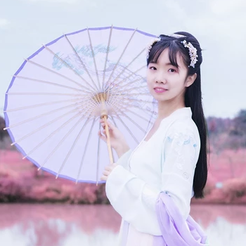 粉紫小清新帶團扇傘頭像，唯美古風真人頭像